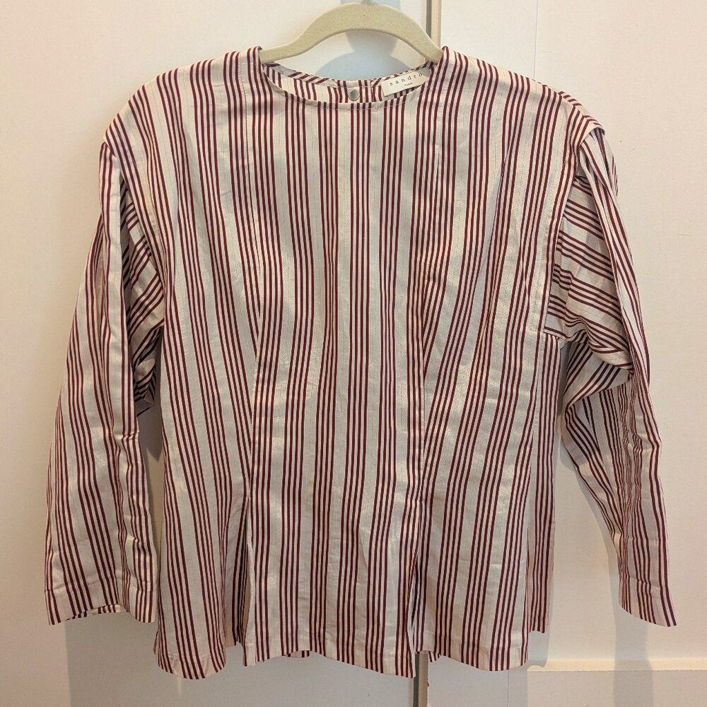 Sandro Boatneck Blouse, Back Buttons, Christmas style